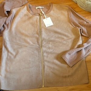 Sioni Beige Bomber Jacket with Mesh Sleeves